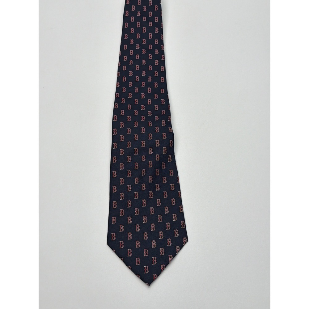 MLB Boston Red Sox Mens Necktie Navy Blue Red B Logo Pattern Baseball Tie